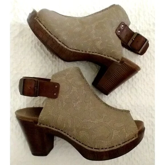 DANSKO Reggie Platform Heel Peep Toe Slingback Sandals Clogs Taupe - 8.5M US - Picture 3 of 9